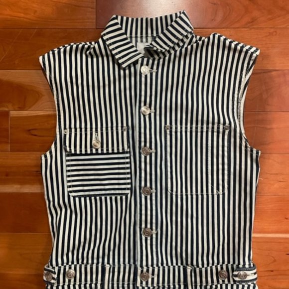 Current Elliott Blue White Striped Denim Button Up Collared Mini Dress - Size 1 - Picture 2 of 5